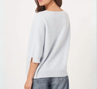 REPEAT cashmere Fine Knit Elbow Sleeve Cashmere Sweater in wave - women's blouse - detail view