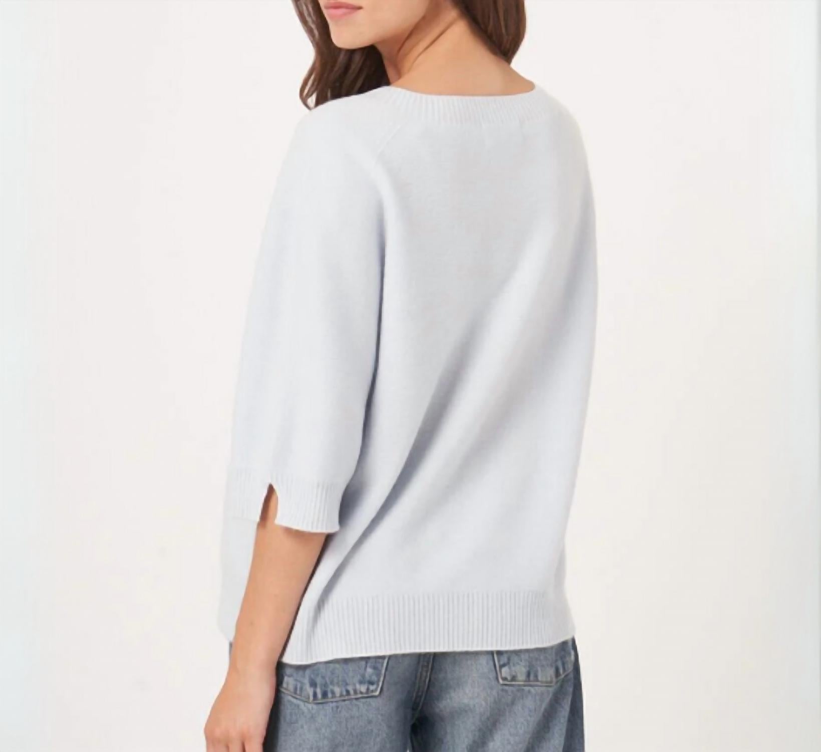 REPEAT cashmere Fine Knit Elbow Sleeve Cashmere Sweater in wave - women's blouse - detail view
