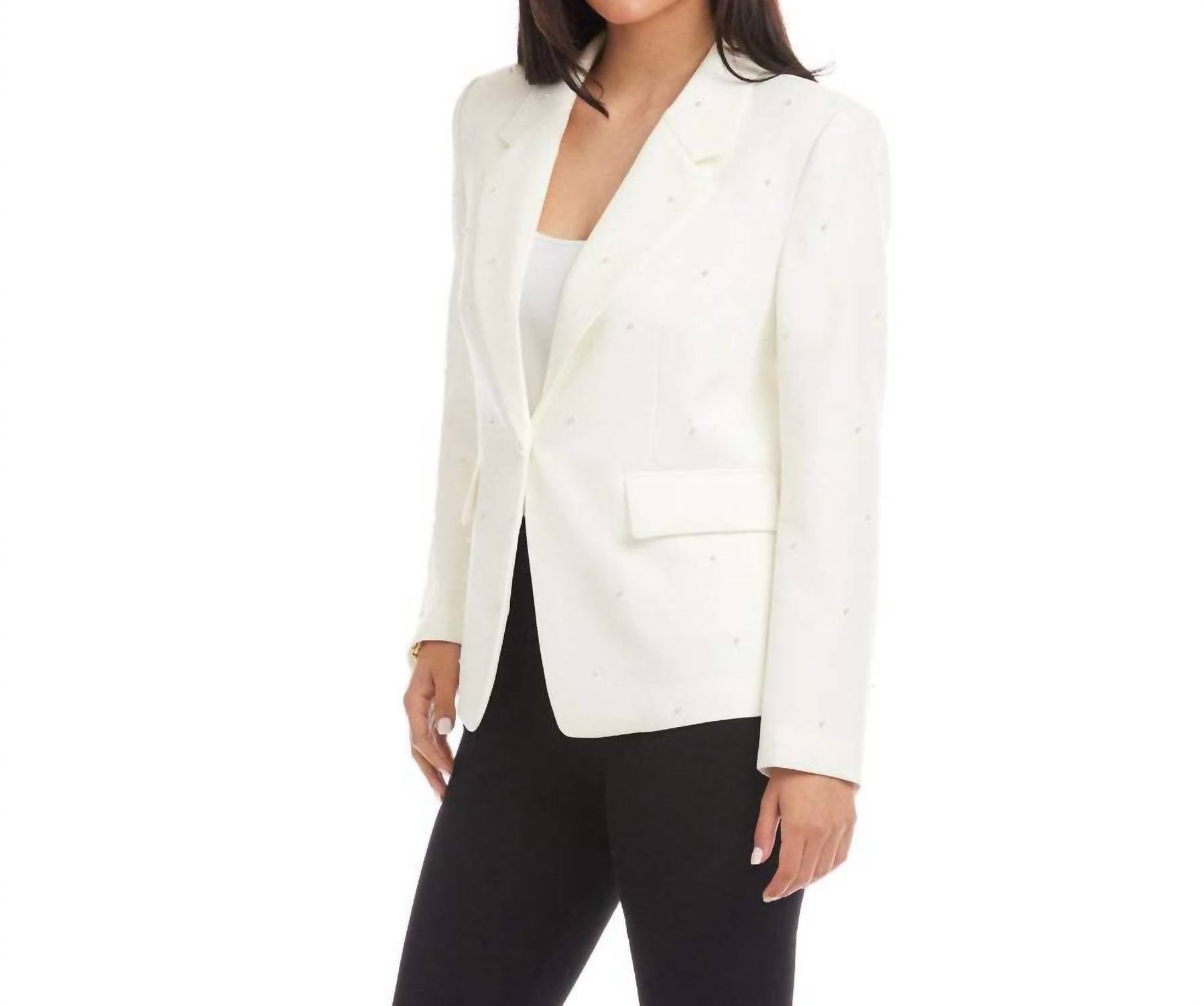 Karen Kane Pearl Embellished Blazer in off white - women's jacket - alternate view