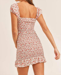 Mable - Blossom Floral Print Smocked Front Cutout Mini Dress