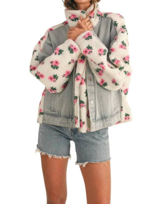 Mable - Floral Shearling Denim Jacket