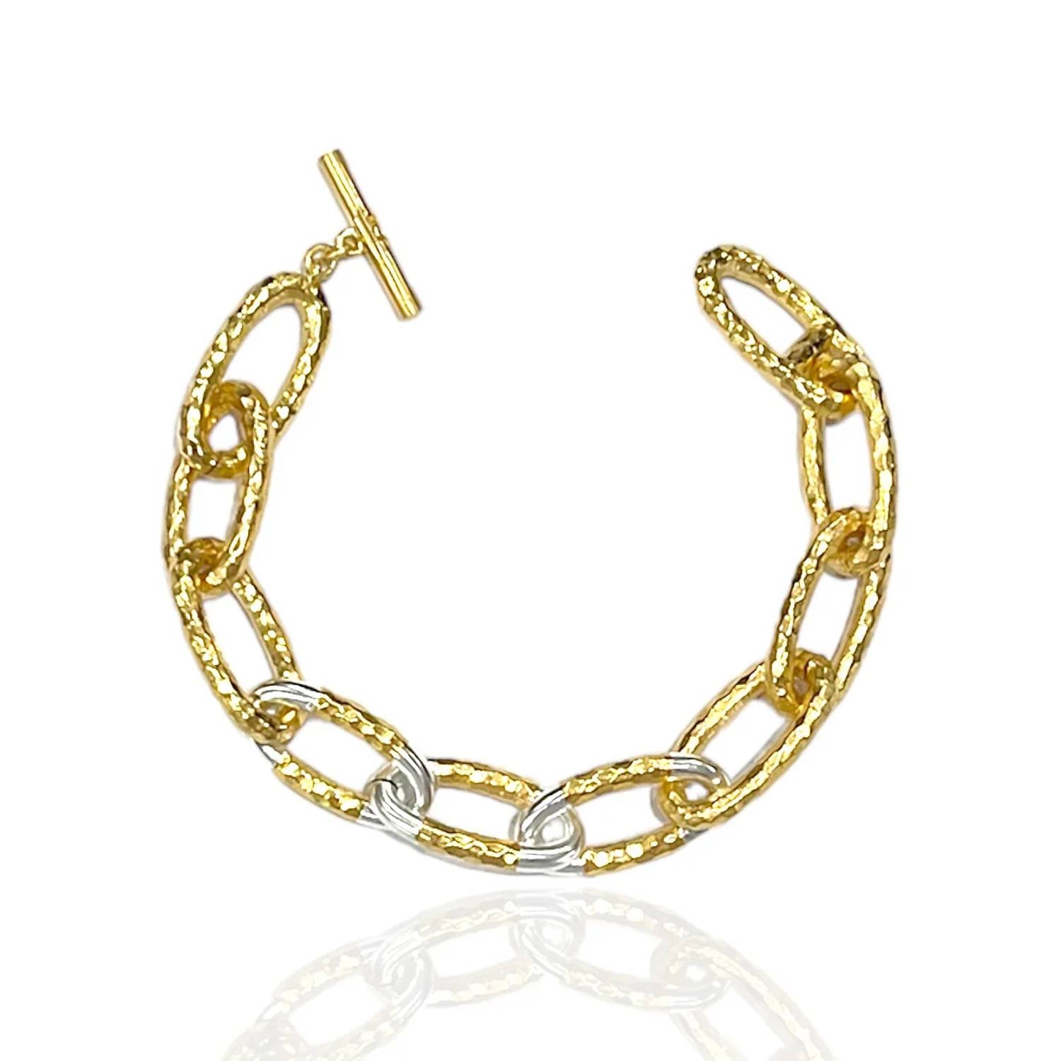 Tat2 Designs - Women's Two-tone Eli Hammered Chain Bracelet