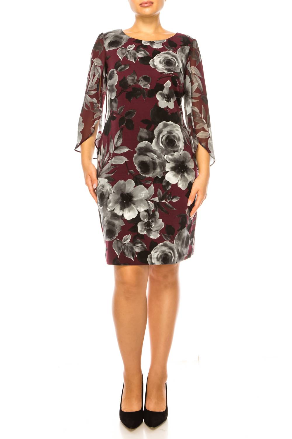 Connected Apparel - Floral Split-sleeve Sheath Dress