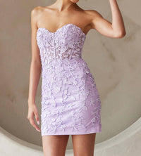 Amelia Couture - Embroidered-lace Strapless Mini Dress