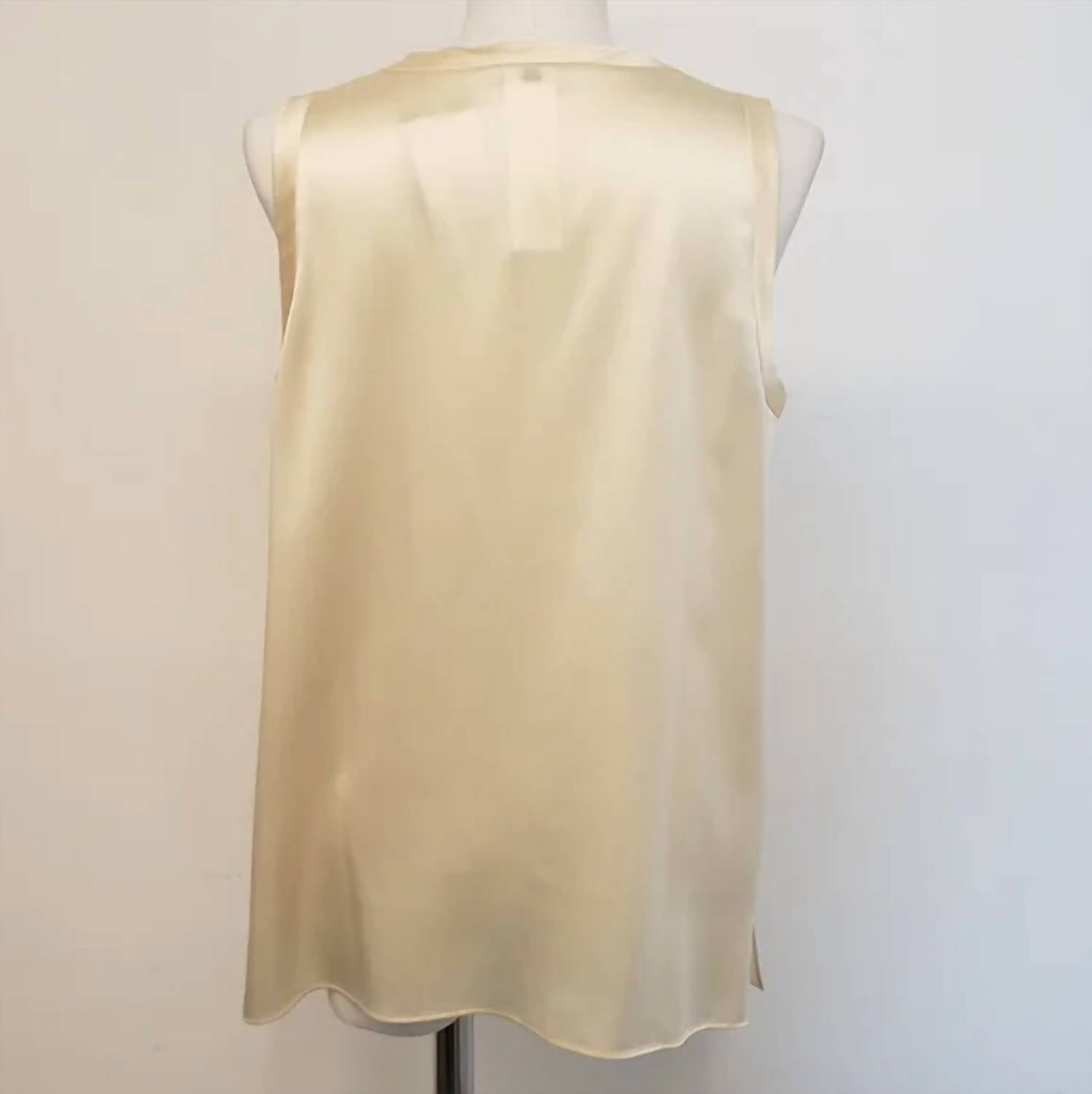 Lafayette 148 Women's Perla Luxe Reversible Silk Charmeuse V-neck Blouse in cream - women's blouse - detail view