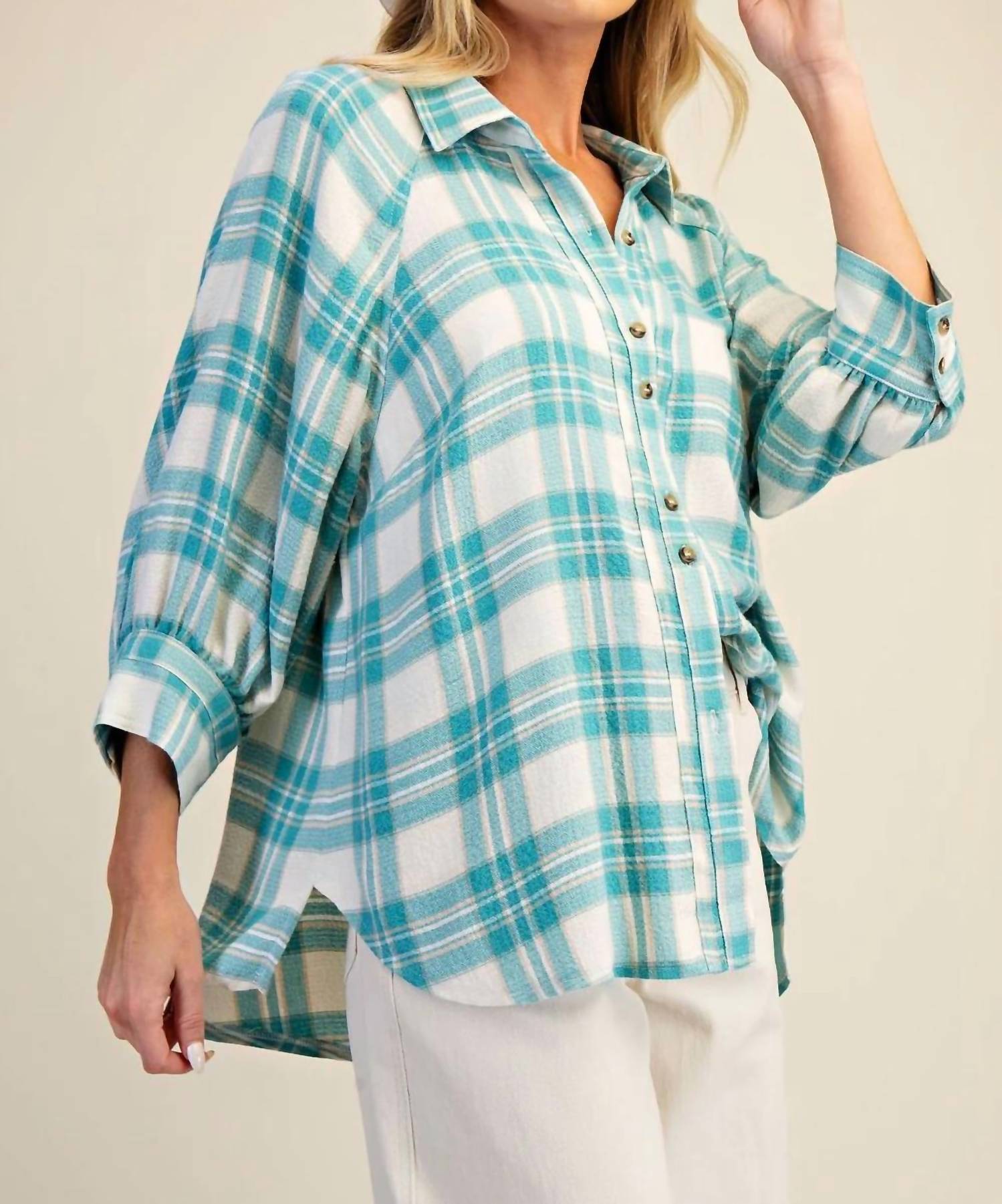 Easel - Woven Plaid Button Down Shirt