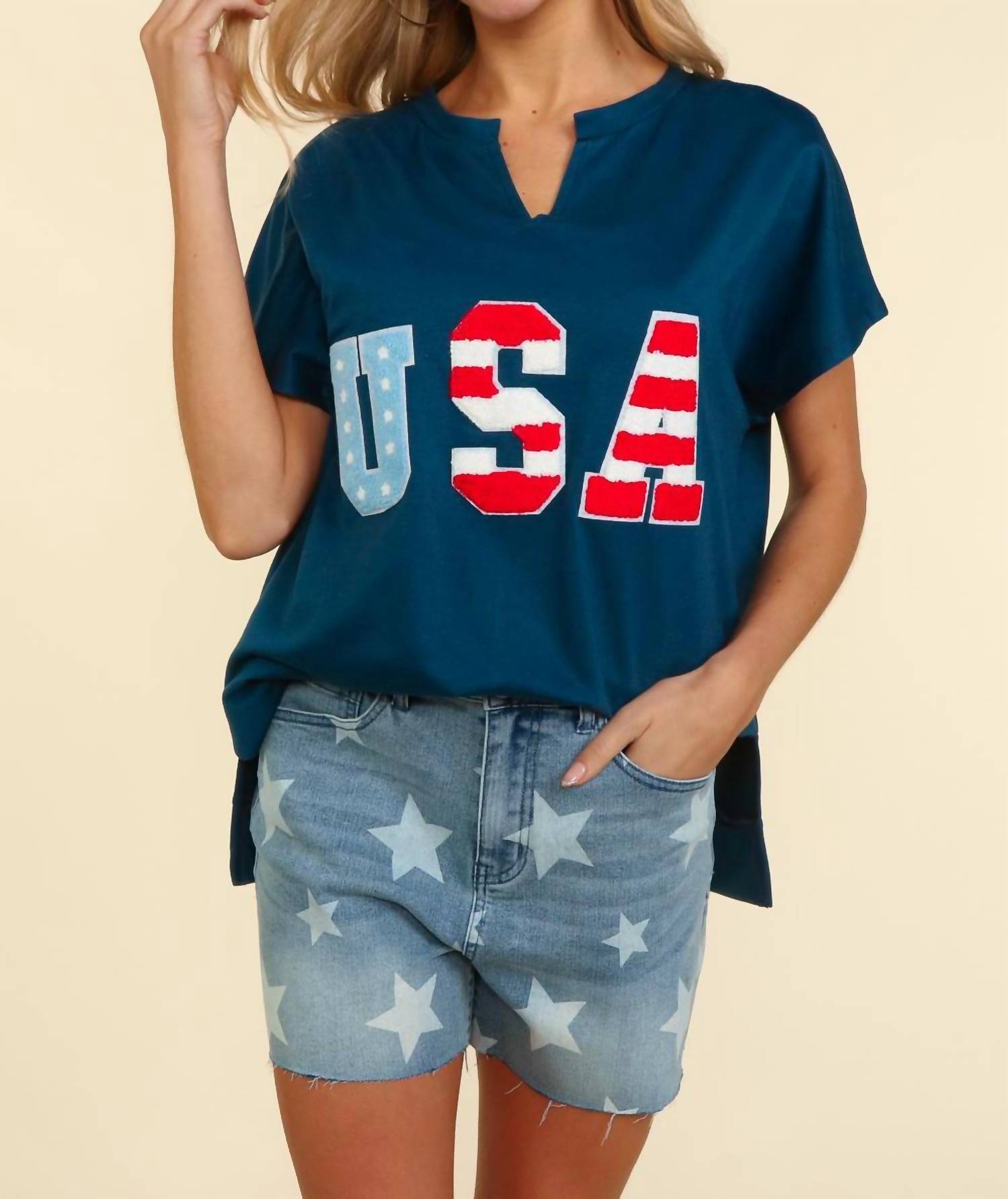 Haptics - Give Me Liberty Boxy Short Seeve V-neck Tee