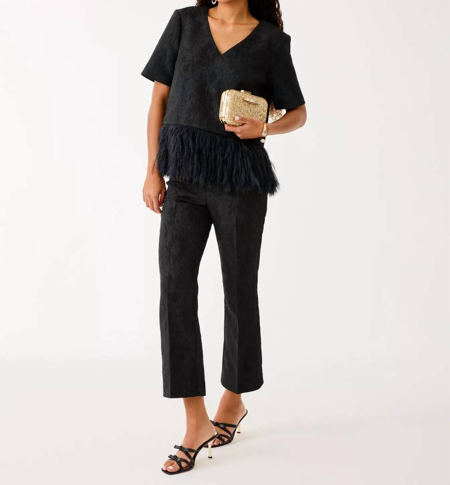 Lilly Pulitzer Jarrae High Rise Crop Flare Pants in noir exploded flower stretch jacquard - women's pants