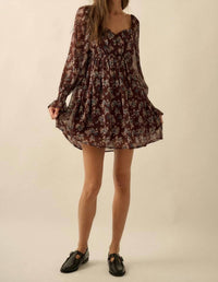 Promesa - Blooming Fields Floral Chiffon Peasant Mini Dress