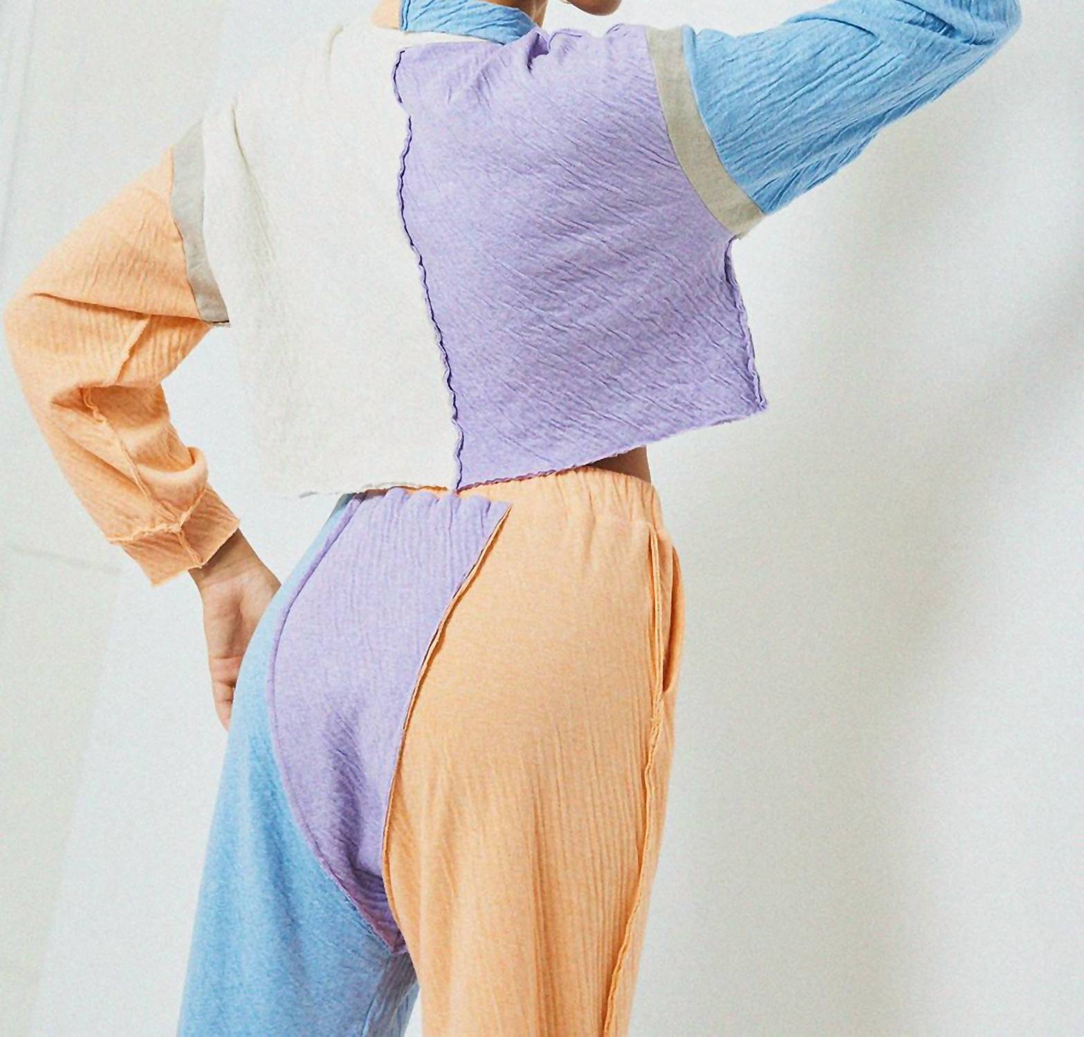 Atelier Delphine Patchwork Rugby Shirt in beach and sun - women's long sleeve top - alternate view