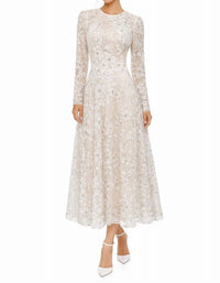 DRESS THE POPULATION Embellished Tea-length Midi Dress in white - women's dress