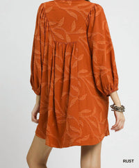 Umgee - Jacquard High Ruffle Neck Dress