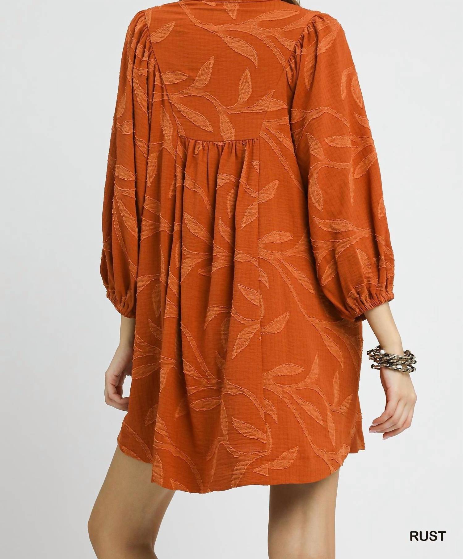 Umgee - Jacquard High Ruffle Neck Dress
