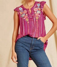 Andree By Unit - Flutter Sleeve Embroidered Top
