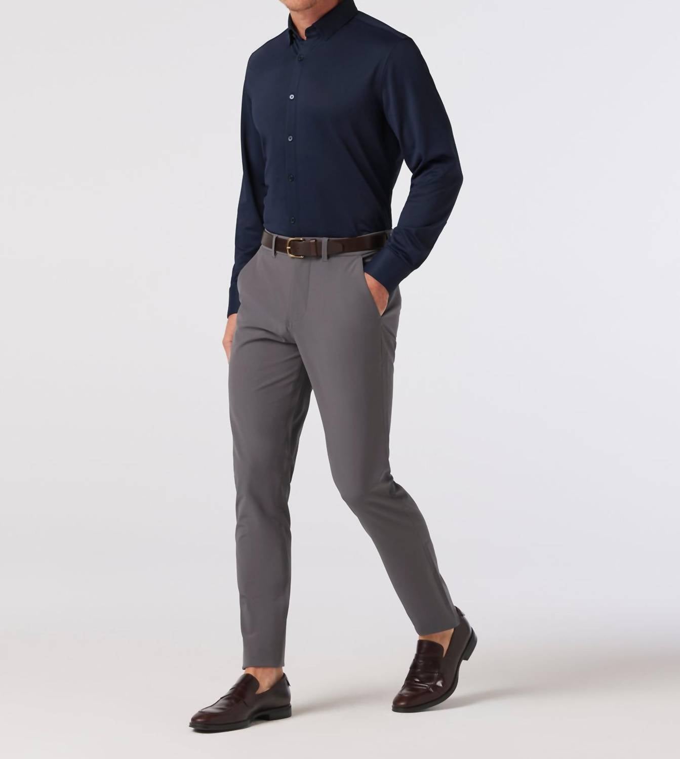 Mizzen + Main Halyard Long Sleeve Dress Shirt Top in navy - men's long sleeve top - detail view