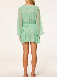 Misa Los Angeles Kaia Dress in seafoam linear wave - women's dress - detail view
