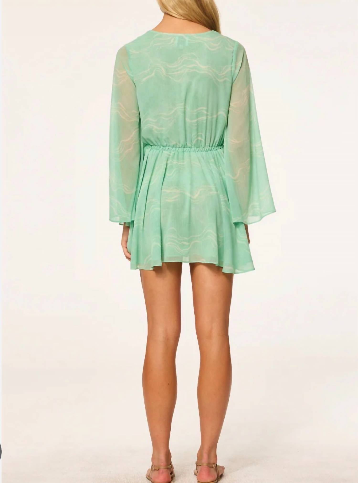 Misa Los Angeles Kaia Dress in seafoam linear wave - women's dress - detail view