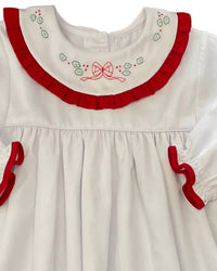 Auraluz - Girl's Christmas Bow Embroidered Pique Dress