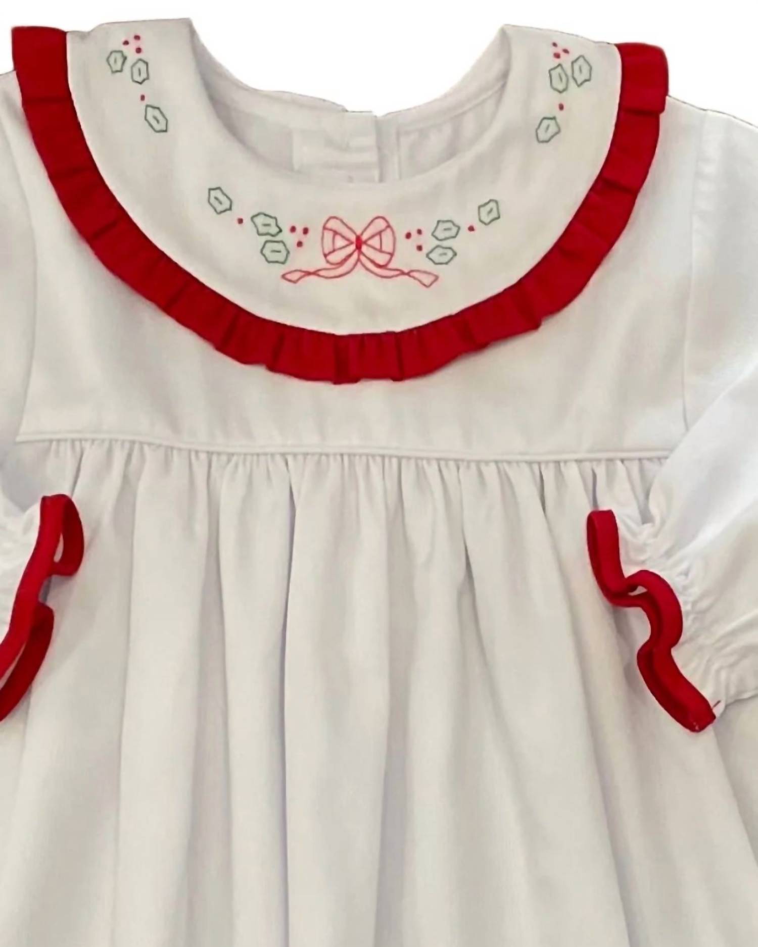 Auraluz - Girl's Christmas Bow Embroidered Pique Dress