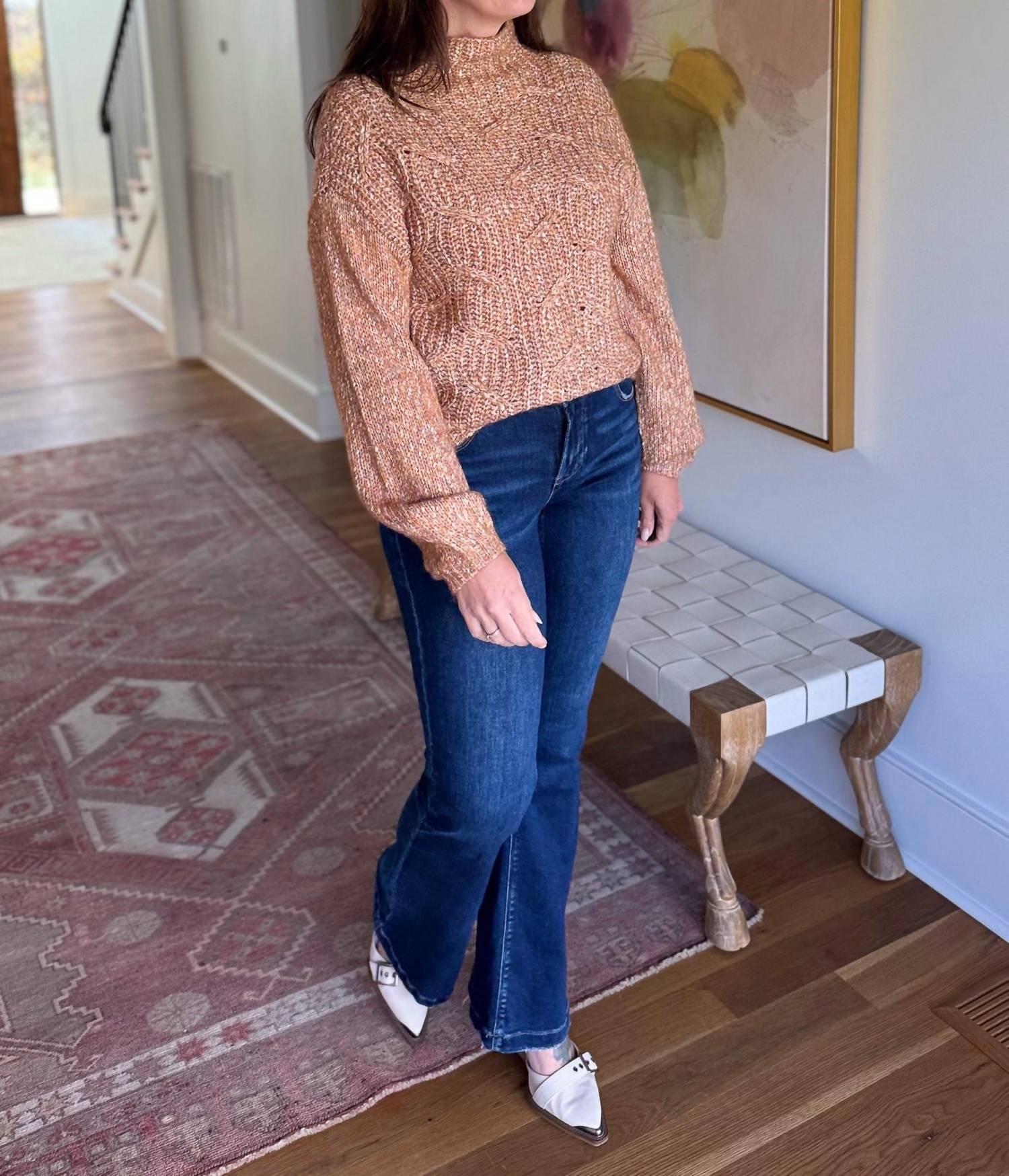 TRIBAL Warm Funnel Neck Oversized Sweater in cinnamon - women's sweater - view 4
