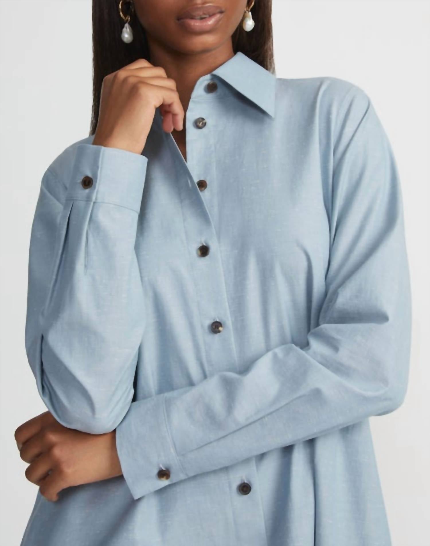 Lafayette 148 - Petite Slubbed Cotton Flounced Shirtdress