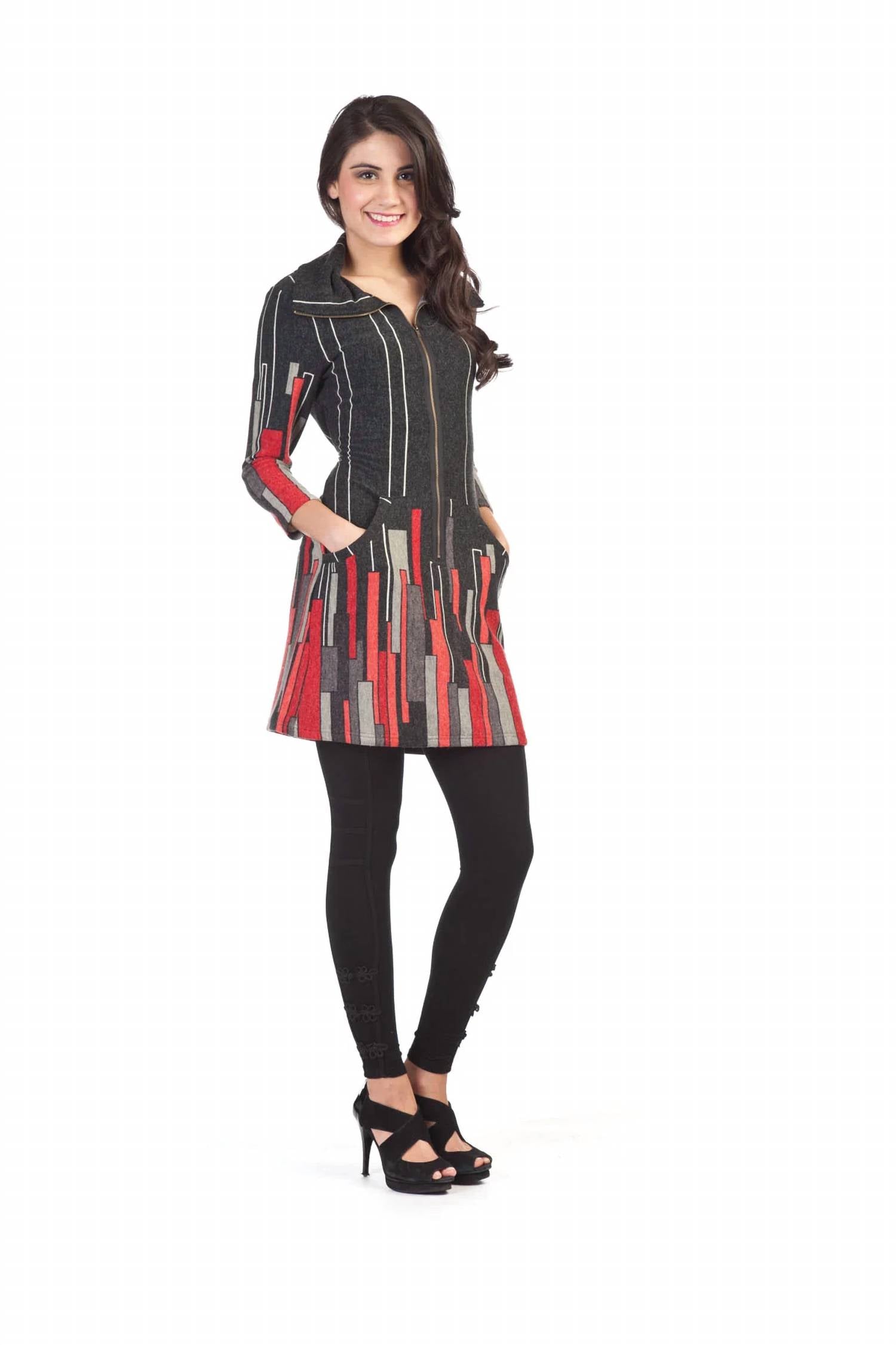 Papillon - Hirise Print Zipper Collar Sweater Dress