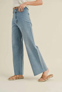 MIOU MUSE Straight Wide Leg Jean in light med wash - women's jeans - detail view
