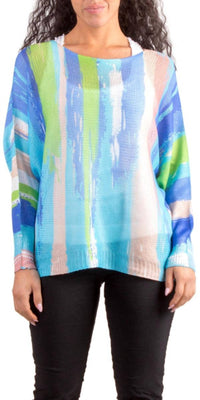 GIGI MODA Brushstroke Print Emy Batwing Sweater in turquoise - women's sweater
