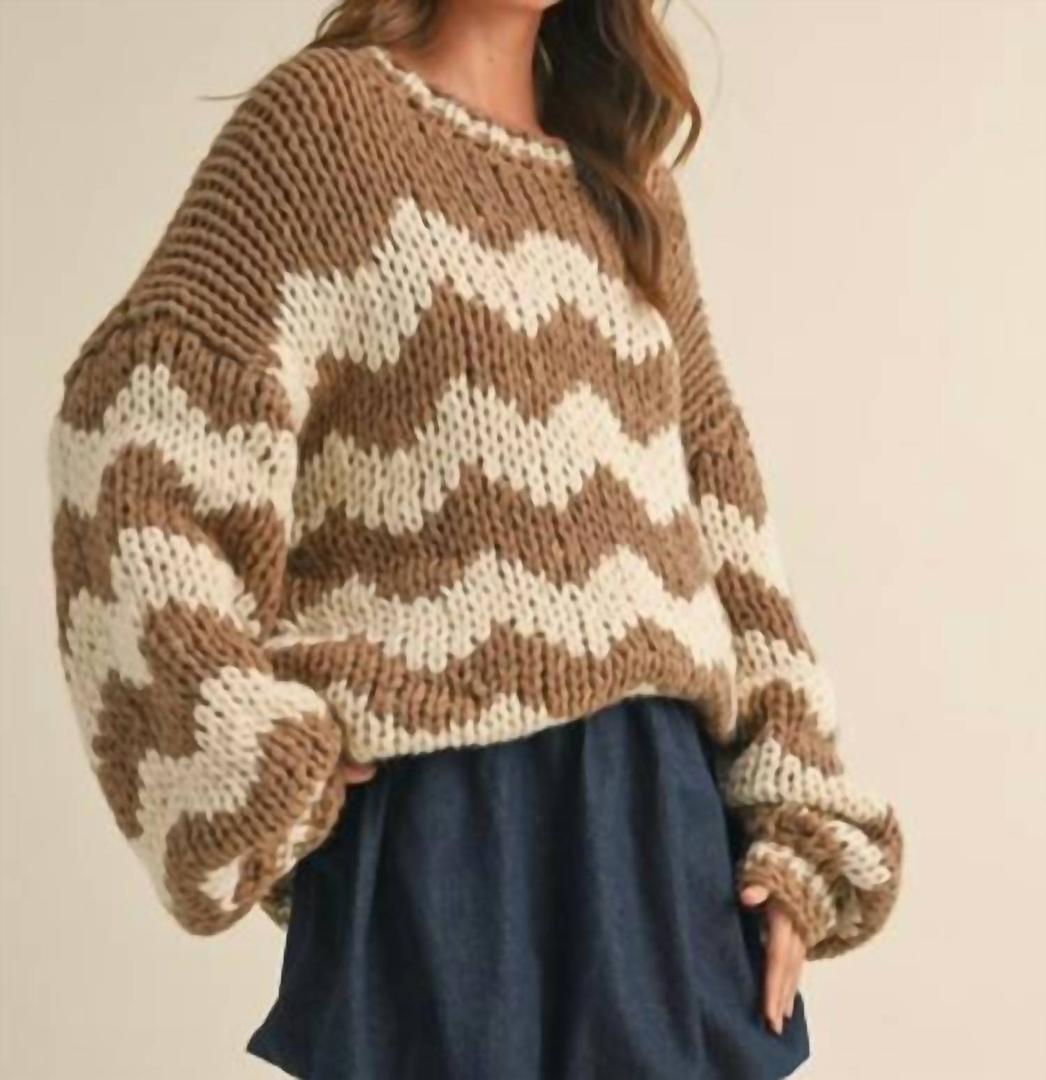 Klesis - Chevron Patterned Oversized Chunky Knit Sweater