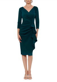 Xscape - V-neck Side Ruffle Midi Dress