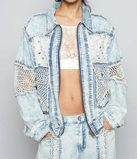 POL Long Sleeve Stud 3d Cargo Pockets Denim Jacket in multi - women's jacket - view 5