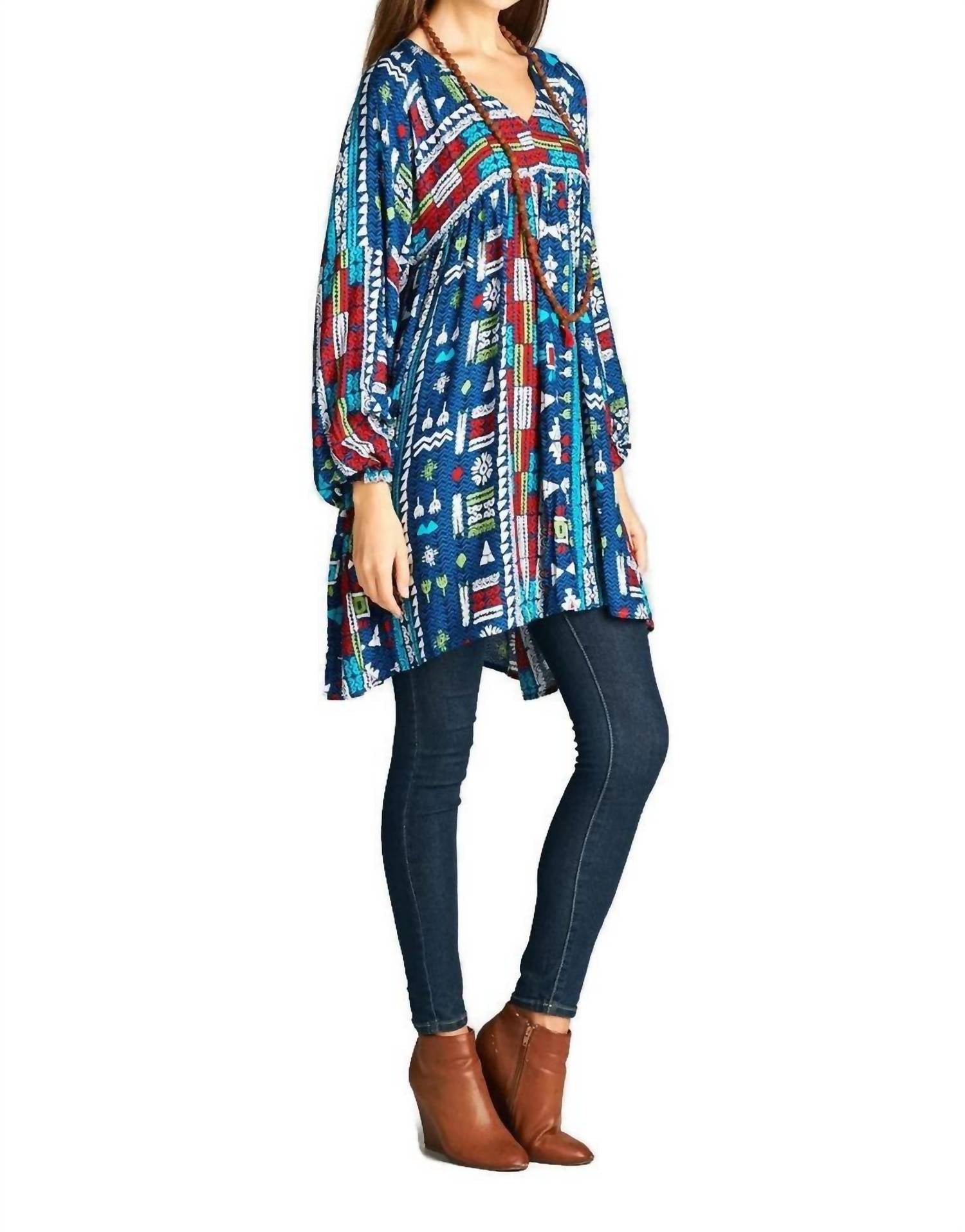 Velzera - Geometric V-neck Mini Dress