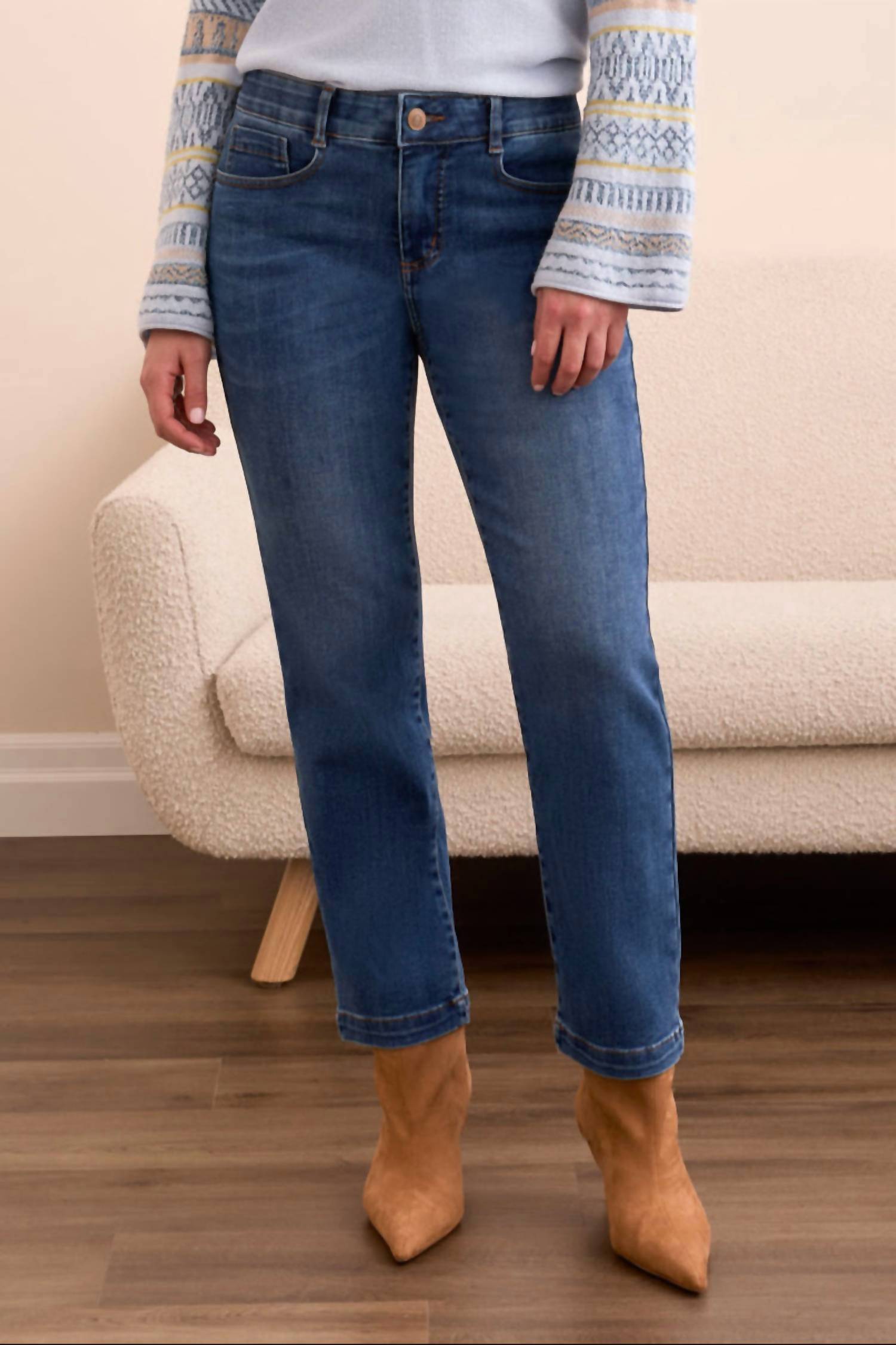 TRIBAL Audrey Hugging Straight Leg Crop Jeans in dark night - women's jeans
