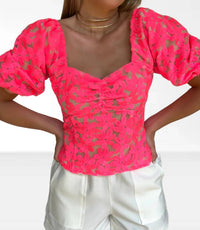 Adelyn Rae - Embroidered Flower Puff Sleeve Top