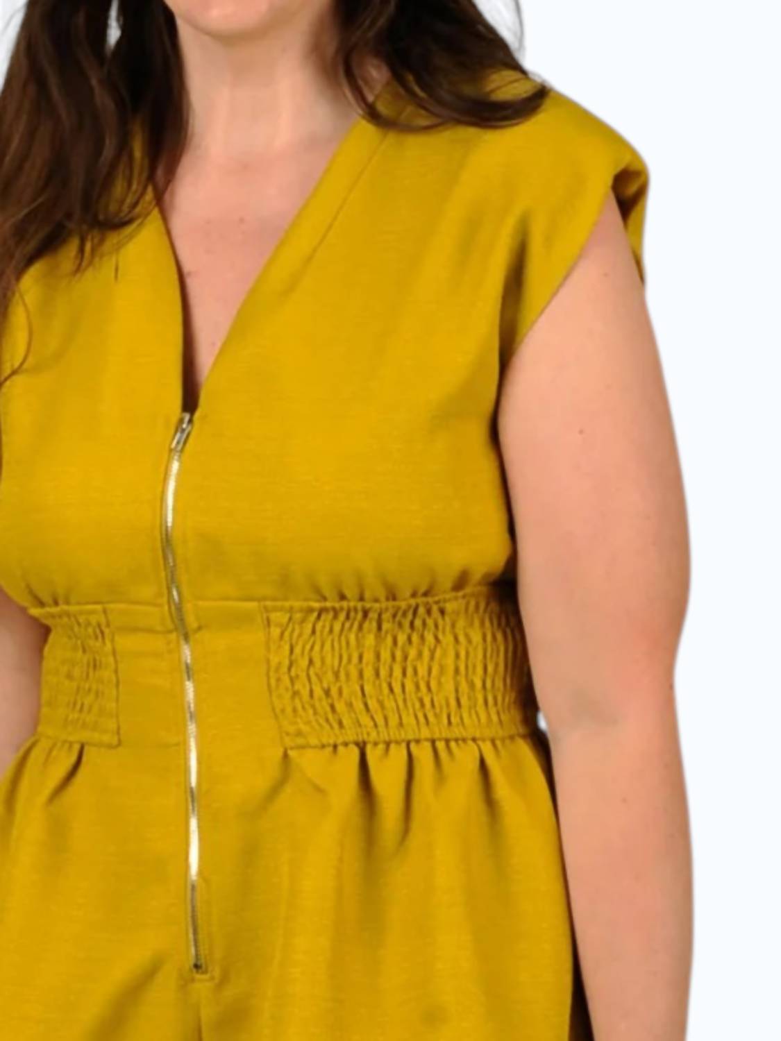 GLAM Jetset Romper in mustard - women's pants - detail view