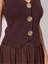 Surelymine - Sheer Maxi Skirt & Knit Vest Two-Piece Set