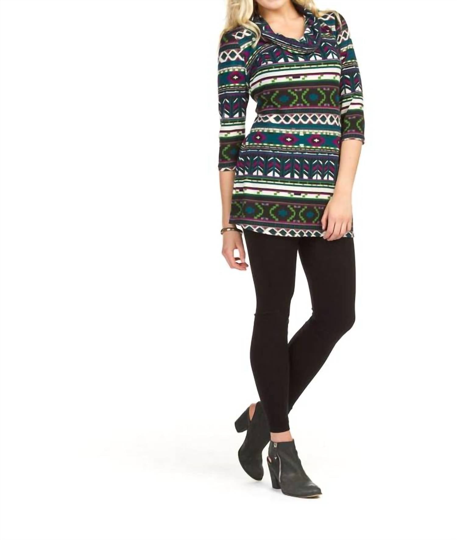 Papillon - Global Print Cowl Neck Quarter Sleeve Dress