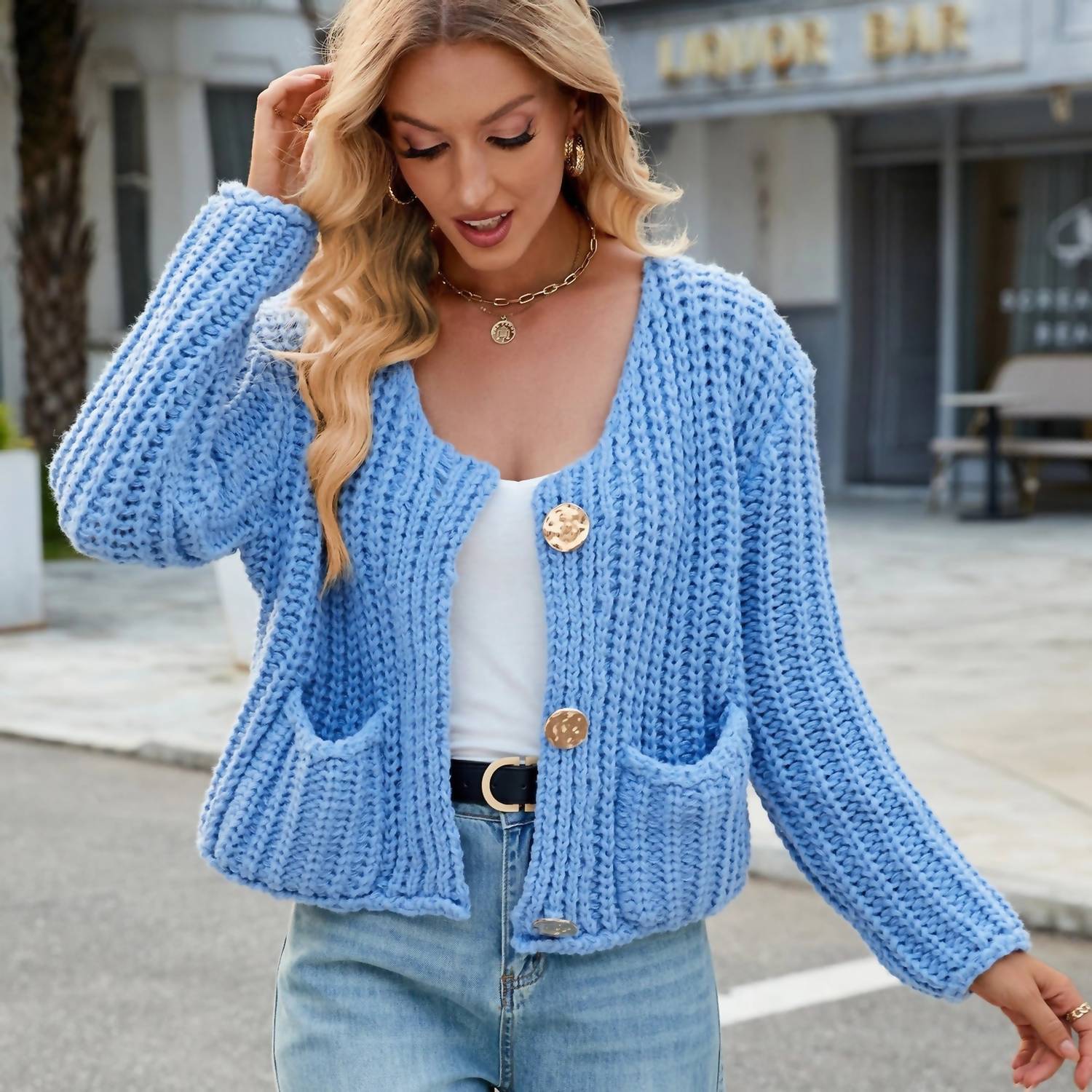 Masyal - Caroline Casual Thick Solid Knitted Cardigan