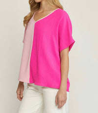 Entro - Color Block V-neck Top