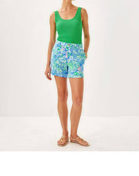 Lilly Pulitzer Caralena Linen Short in sunwashed blue plumes in bloom - women's shorts - alternate view