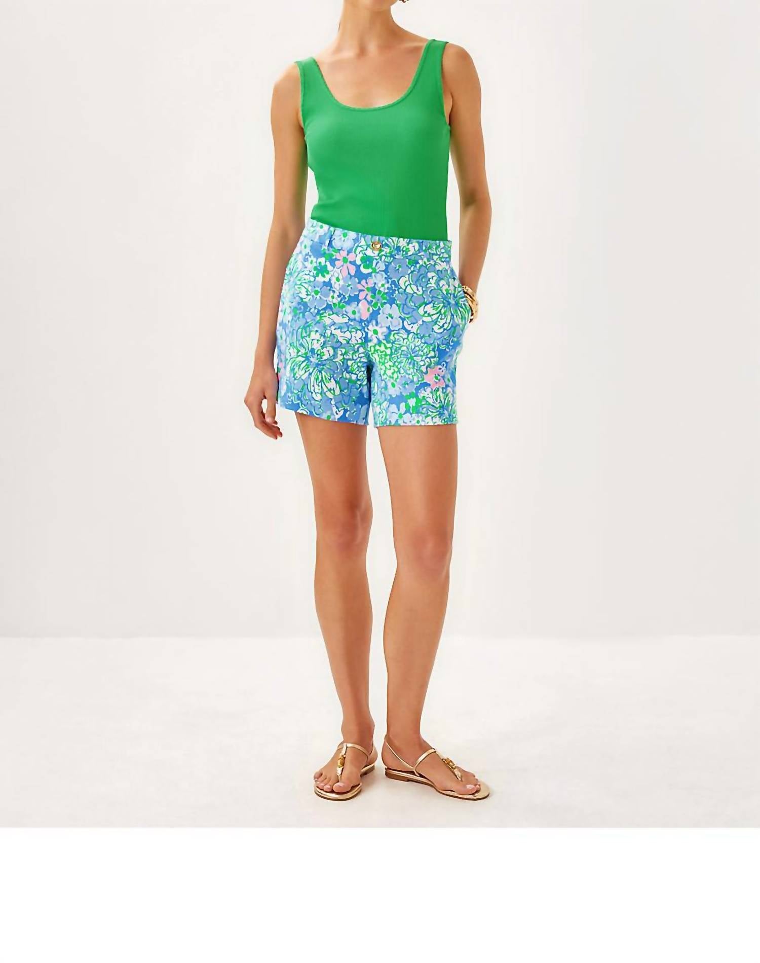 Lilly Pulitzer Caralena Linen Short in sunwashed blue plumes in bloom - women's shorts - alternate view