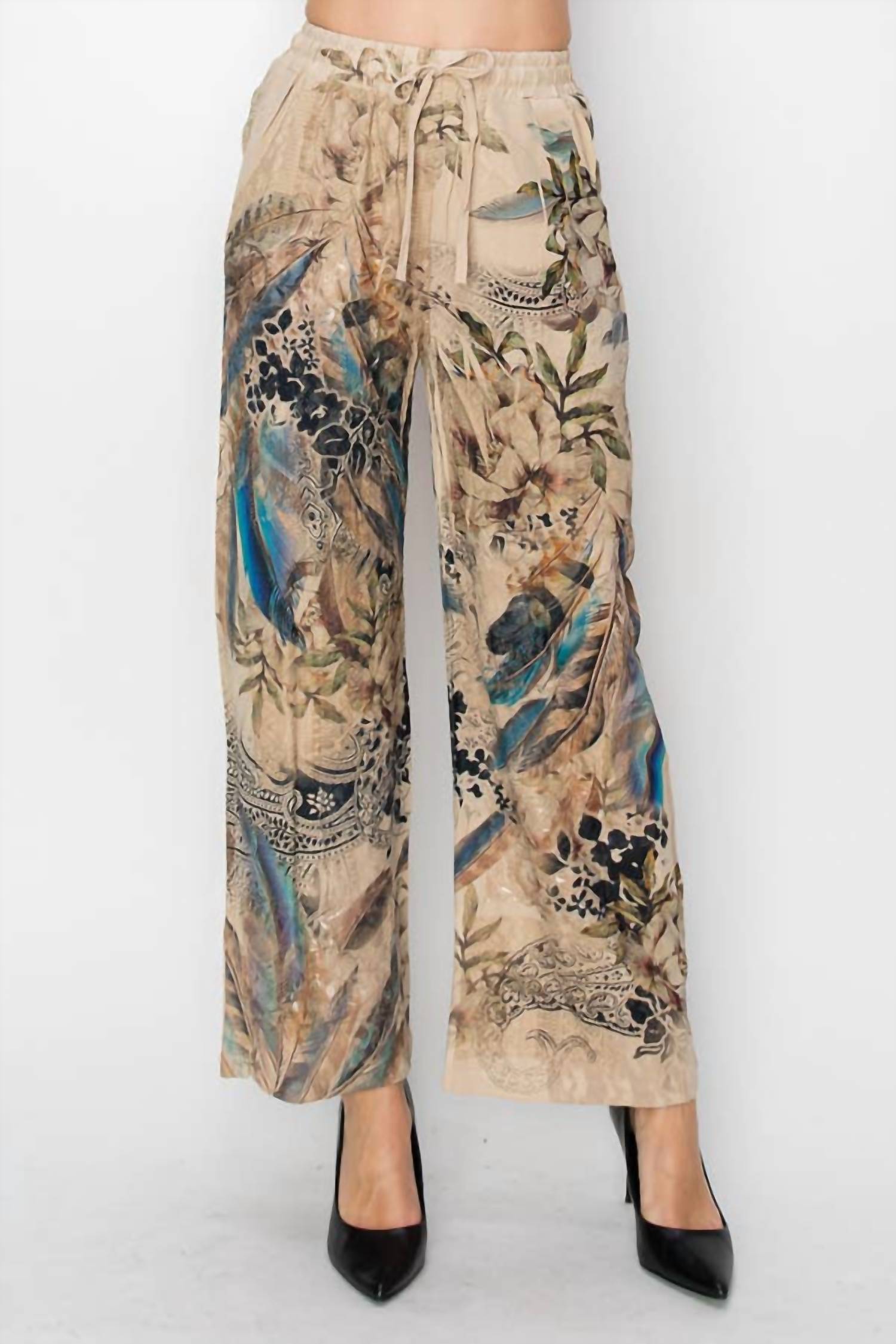 Origami - Relaxed Lace Patchwork Pants With Elastic Drawstring