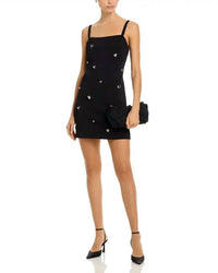 MILLY Colette Heart Applique Mini Dress in black 2 - women's dress - detail view