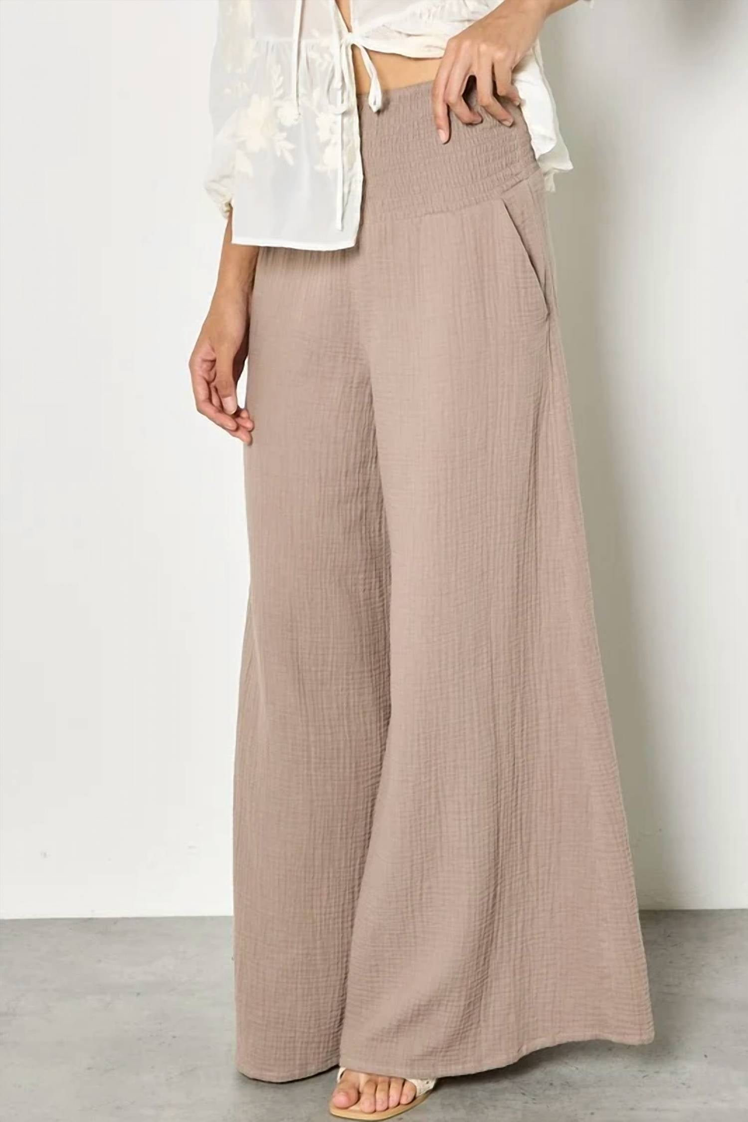 Apricot - Women's Cotton Weave Wide Leg Trouser