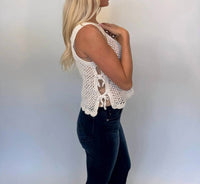 Romi The Brand Azure Crochet Tank Top With Tie in white - women's tank top - alternate view