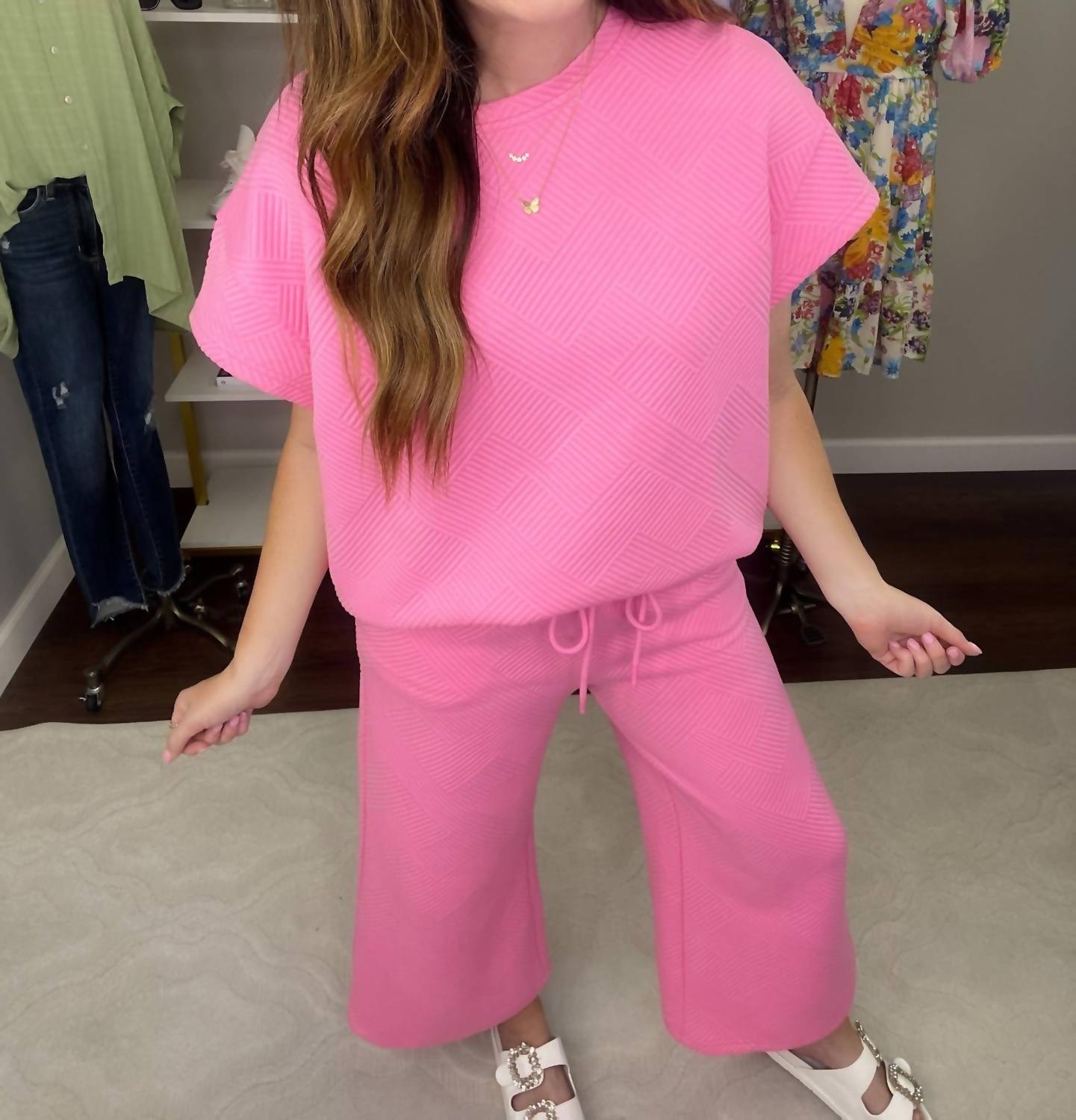 SEE AND BE SEEN Call My Jet Textured Pants in bubble gum - women's pants