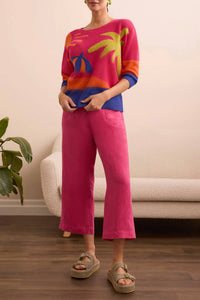 TRIBAL Teya Beach Scene Crochet Sweater in berry - women's sweater - detail view
