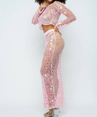 Hera Collection - Shine Bright Fishnet Crochet Top And Skirt Set