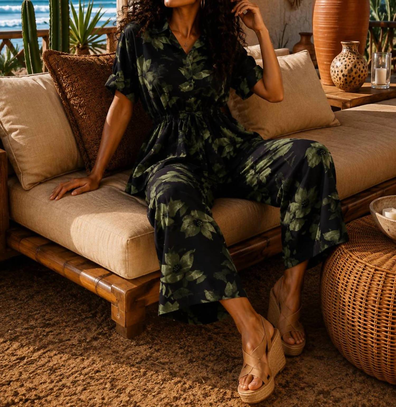 Little Secret Of Mine - Short Sleeve Blouse & Elastic Waist Pockets Pants 2-piece Set