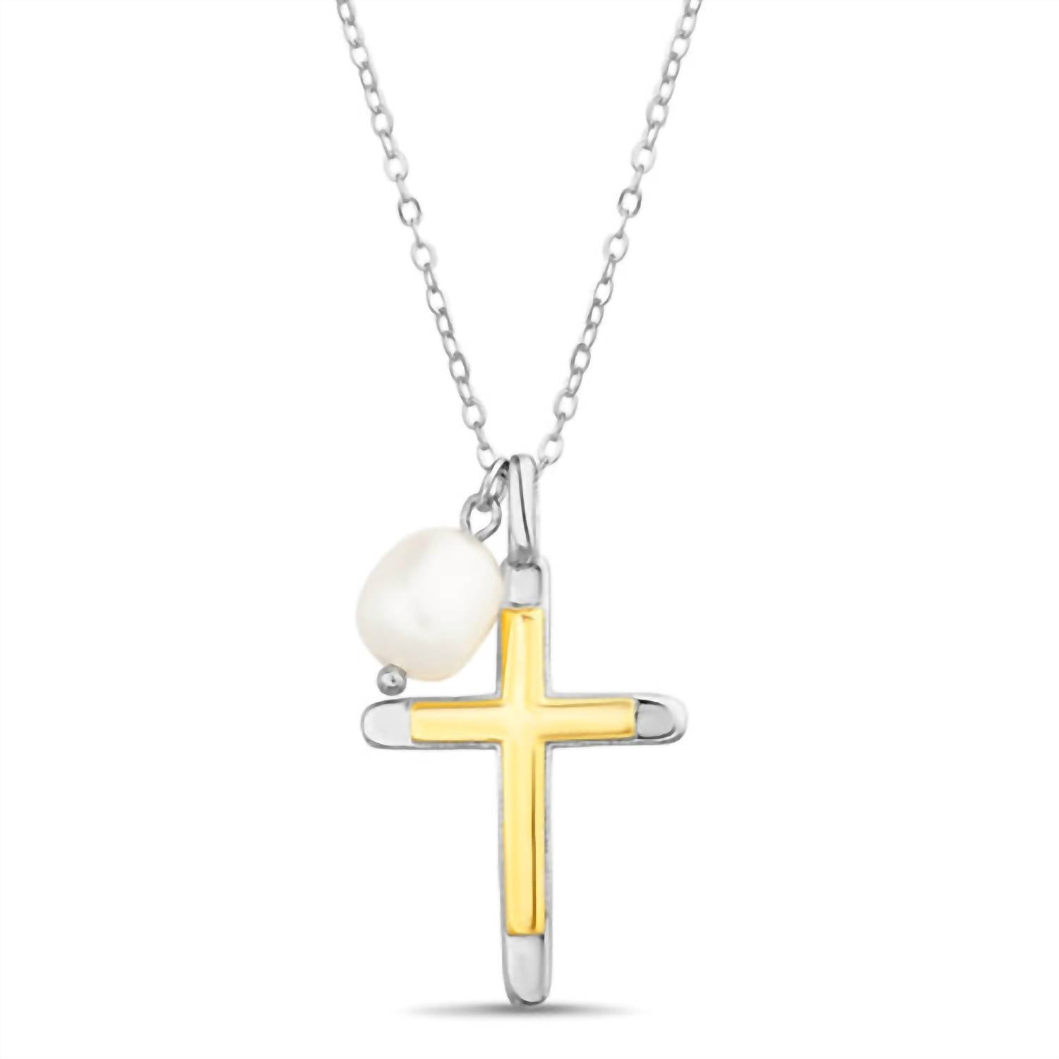 Allyanna Gifts - Women's Two Tone Cross With Pearl Necklace